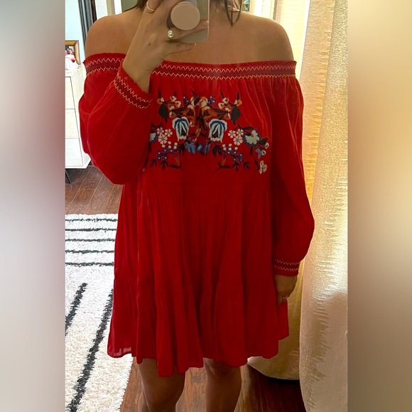 Free People red off the shoulder mini dress - Picture 5 of 7